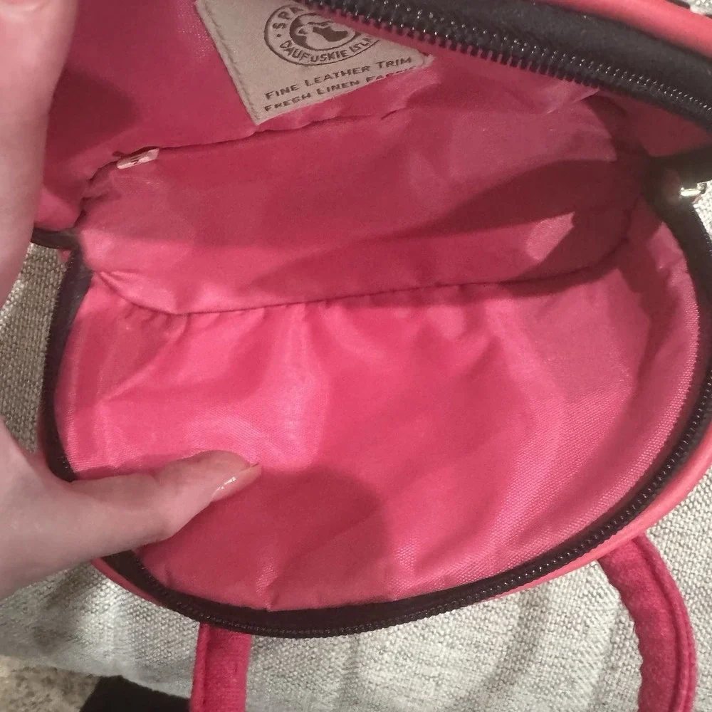 Spartina Makeup Purse Bag 449 Black‎ Tan Pink Linen Small Zip Close Travel